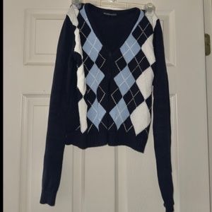 Brandy Melville Button up navy blue and white sweater